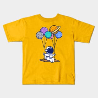 Cute Astronaut Swinging With Planets Kids T-Shirt